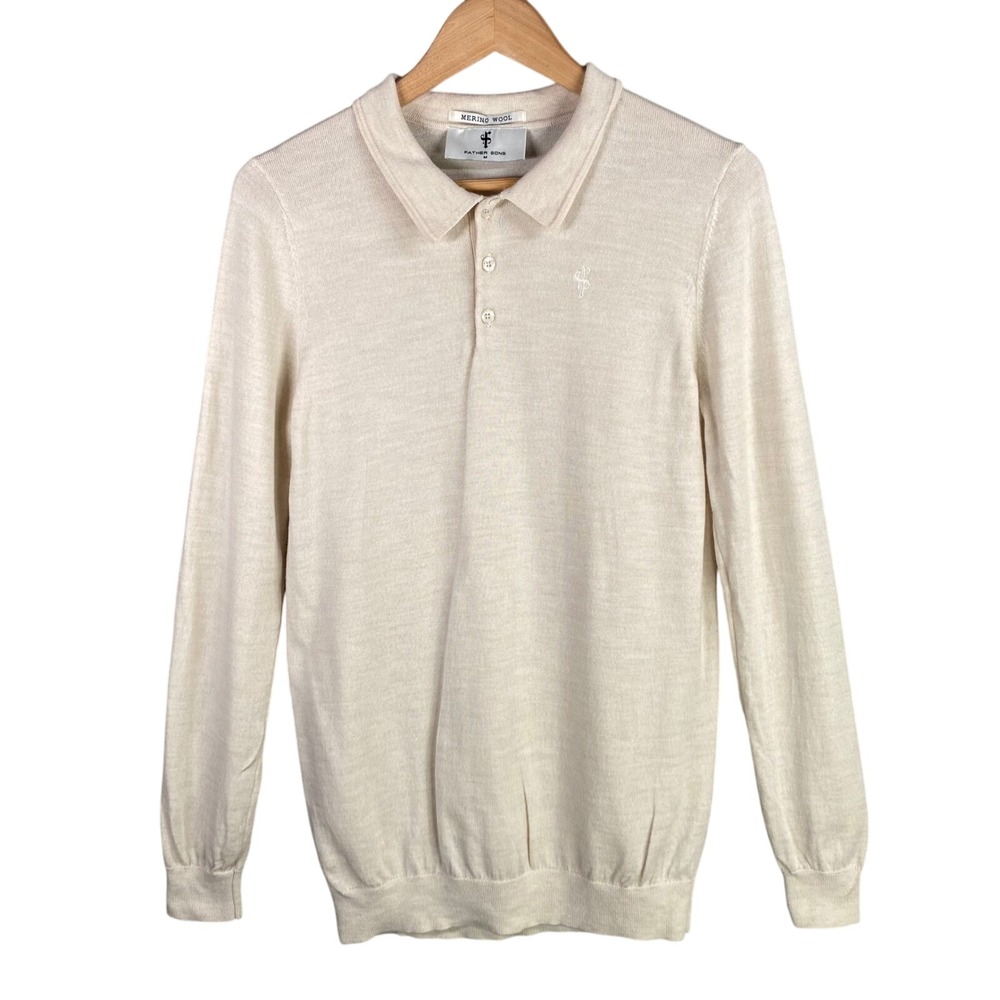 Men's Long-Sleeve Polo in Light Beige